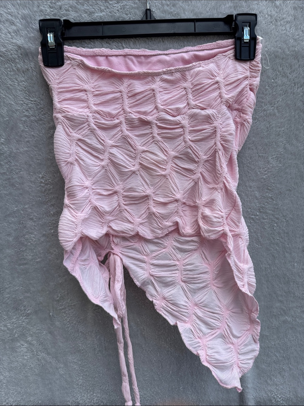 Light Pink Textured Ruched Crop Top with Side Drawstring - Picture 2 of 3
